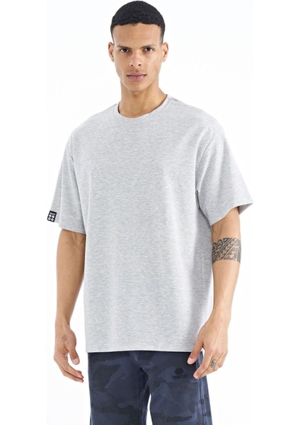 Tommy Life Gri Melanj Kol Arma Detaylı Basic Oversize Erkek T-Shirt - 88193