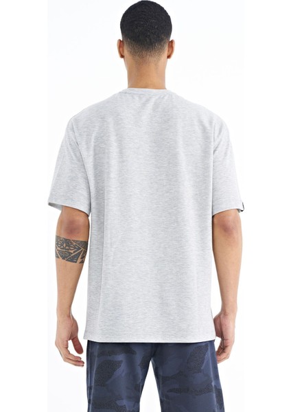 Tommy Life Gri Melanj Kol Arma Detaylı Basic Oversize Erkek T-Shirt - 88193