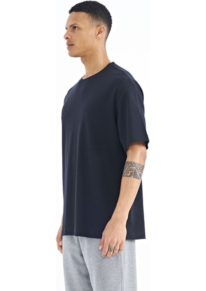 Tommy Life Lacivert Kol Arma Detaylı Basic Oversize Erkek T-Shirt - 88193