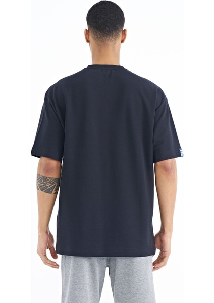 Tommy Life Lacivert Kol Arma Detaylı Basic Oversize Erkek T-Shirt - 88193