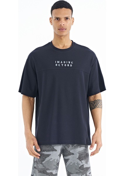 Tommy Life Lacivert Yazı Nakışlı Oversize O Yaka Erkek T-Shirt - 88178