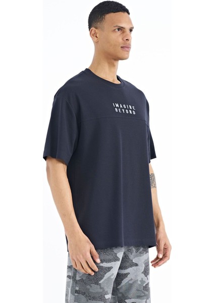 Tommy Life Lacivert Yazı Nakışlı Oversize O Yaka Erkek T-Shirt - 88178