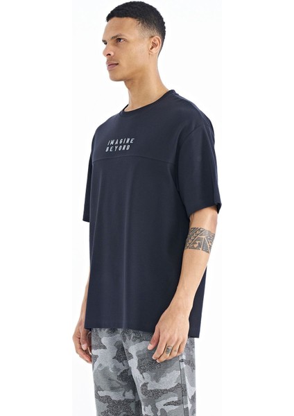 Tommy Life Lacivert Yazı Nakışlı Oversize O Yaka Erkek T-Shirt - 88178