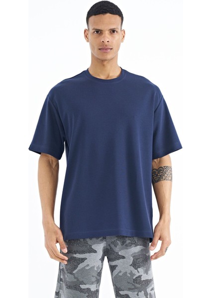 Tommy Life İndigo Kol Arma Detaylı Basic Oversize Erkek T-Shirt - 88193