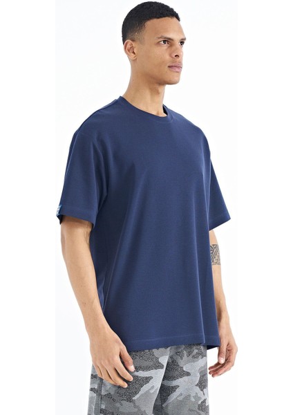 Tommy Life İndigo Kol Arma Detaylı Basic Oversize Erkek T-Shirt - 88193