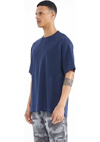 Tommy Life İndigo Kol Arma Detaylı Basic Oversize Erkek T-Shirt - 88193