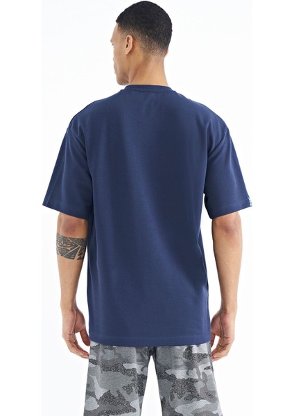 Tommy Life İndigo Kol Arma Detaylı Basic Oversize Erkek T-Shirt - 88193