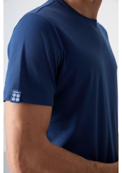Tommy Life İndigo Erkek Basic Kısa Kol Standart Kalıp O Yaka T-Shirt - 87911 fiyatları