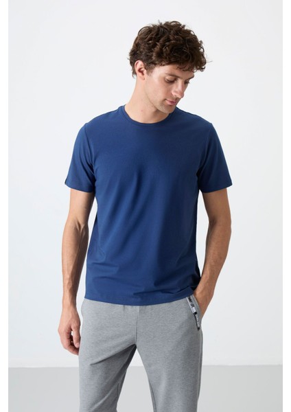 Tommy Life İndigo Erkek Basic Kısa Kol Standart Kalıp O Yaka T-Shirt - 87911 fırsatları