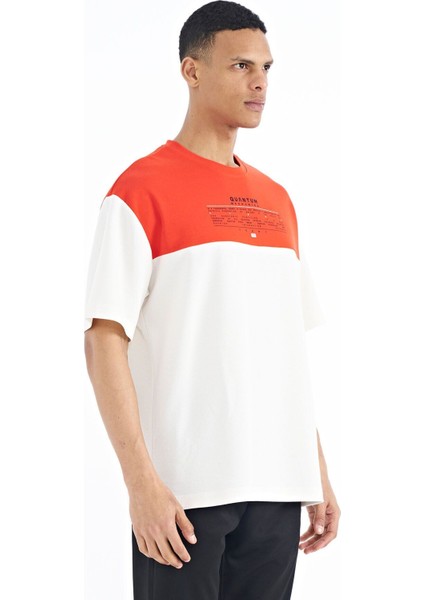 Tommy Life Ekru Renk Geçişli Baskı Detaylı O Yaka Oversize Erkek T-shirt - 88225