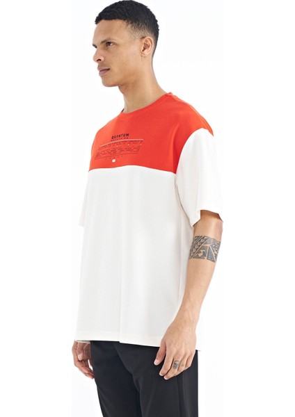 Tommy Life Ekru Renk Geçişli Baskı Detaylı O Yaka Oversize Erkek T-shirt - 88225