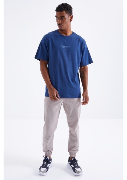 Tommy Life Indigo Sırt Baskılı O Yaka Erkek Oversize T-Shirt - 88091