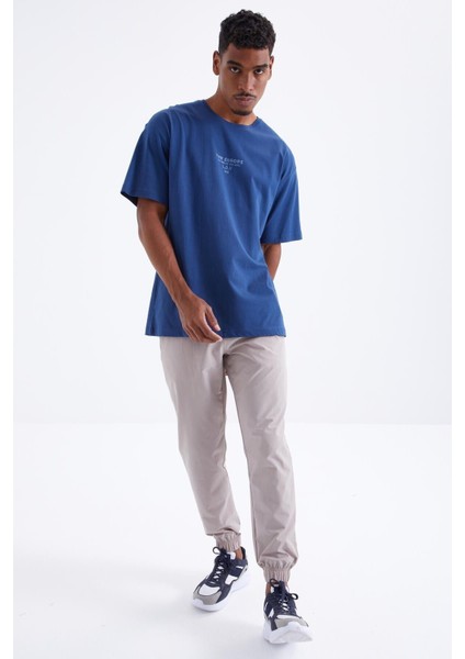 Tommy Life Indigo Sırt Baskılı O Yaka Erkek Oversize T-Shirt - 88091