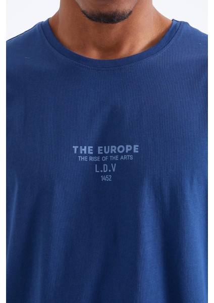 Tommy Life Indigo Sırt Baskılı O Yaka Erkek Oversize T-Shirt - 88091