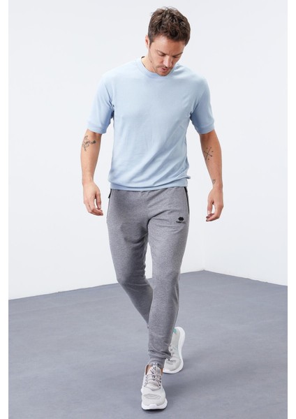 Tommy Life Gri Melanj Erkek Fermuar Cepli Standart Kalıp Jogger Eşofman ALT-84651