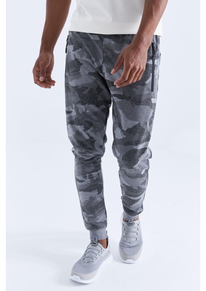 Tommy Life Gri Melanj Erkek Kamuflaj Desenli Dar Kesim Jogger Eşofman Alt-84754