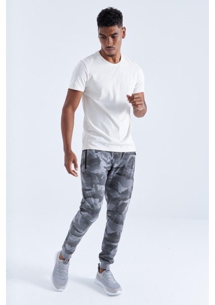 Tommy Life Gri Melanj Erkek Kamuflaj Desenli Dar Kesim Jogger Eşofman Alt-84754