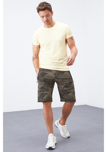 Tommy Life Haki Erkek Kamuflaj Desenli Standart Kalıp Şort-81157_1