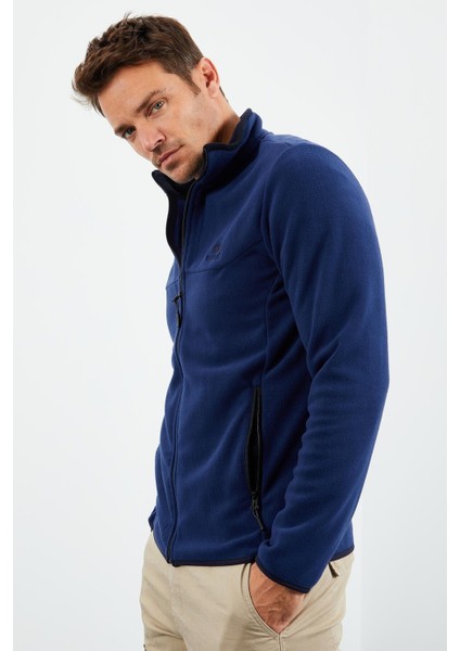 Tommy Life  Indigo Erkek Yazı Nakışlı Dik Yaka Fermuarlı Standart Kalıp Sweatshirt Polar - 87992