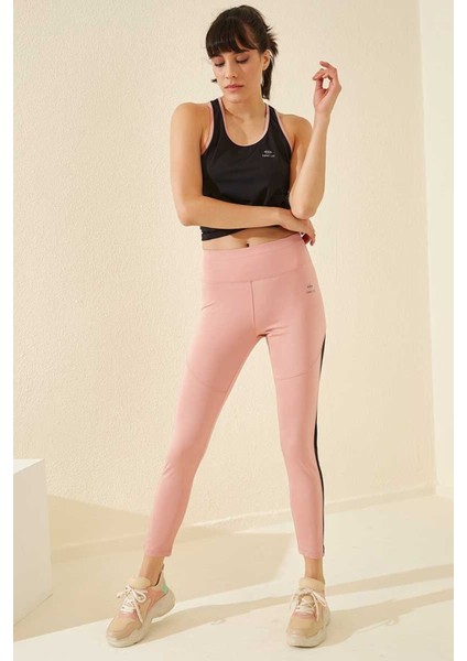 Tommy Life Pudra Kadın Yüksek Bel Toparlayıcılı Şerit Detaylı Slim Fit Dar Paça Tayt-94542_1