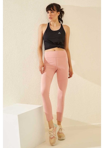 Tommy Life Pudra Kadın Yüksek Bel Toparlayıcılı Şerit Detaylı Slim Fit Dar Paça Tayt-94542_1