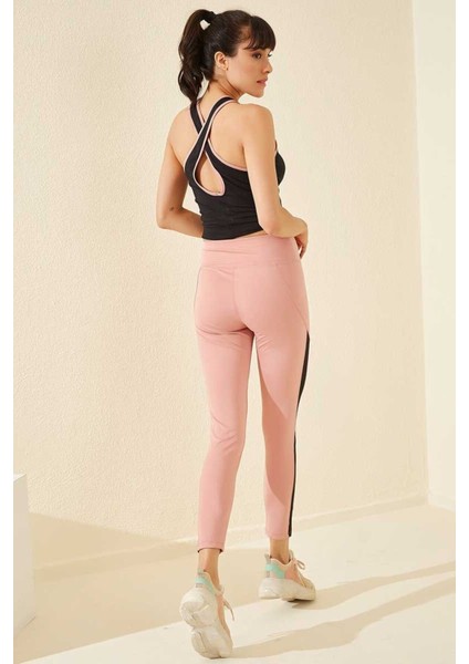 Tommy Life Pudra Kadın Yüksek Bel Toparlayıcılı Şerit Detaylı Slim Fit Dar Paça Tayt-94542_1