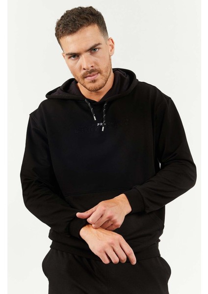 Tommy Life Siyah Erkek Kapüşonlu Kanguru Cep Oversize Lastik Paça Eşofman Takımı - 85117