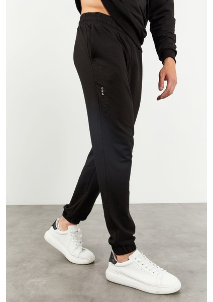 Tommy Life Siyah Erkek Kapüşonlu Kanguru Cep Oversize Lastik Paça Eşofman Takımı - 85117