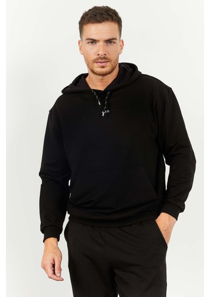 Tommy Life Siyah Erkek Kapüşonlu Kanguru Cep Oversize Lastik Paça Eşofman Takımı - 85117