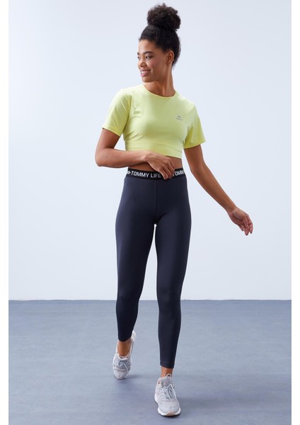 Tommy Life Antrasit Kadın Yüksek Bel Yazı Kemerli Slim Fit Dar Paça Tayt - 94546 modelleri