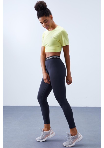 Tommy Life Antrasit Kadın Yüksek Bel Yazı Kemerli Slim Fit Dar Paça Tayt - 94546 indirimleri