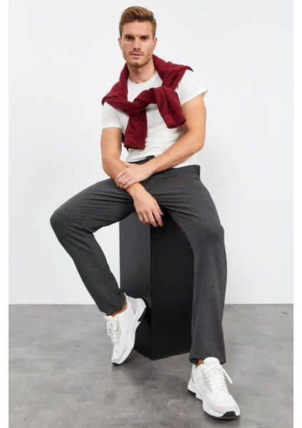 Tommy Life Antrasit Melanj Erkek Bağcıklı Cepli Standart Kalıp Klasik Paça Eşofman Alt-84682