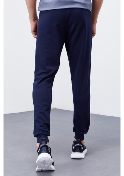 Tommy Life İndigo Erkek Çift Biye Şeritli Standart Kalıp Jogger Eşofman Alt-84694_01