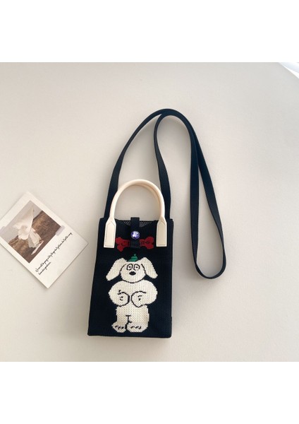1 Örme Cep Telefonu Çantası Niş Tasarım Karikatür Iyi Şanslar ve Servet Mini Cep Telefonu Çantası Çok Yönlü Kedi Örme Crossbody Çanta (Yurt Dışından)