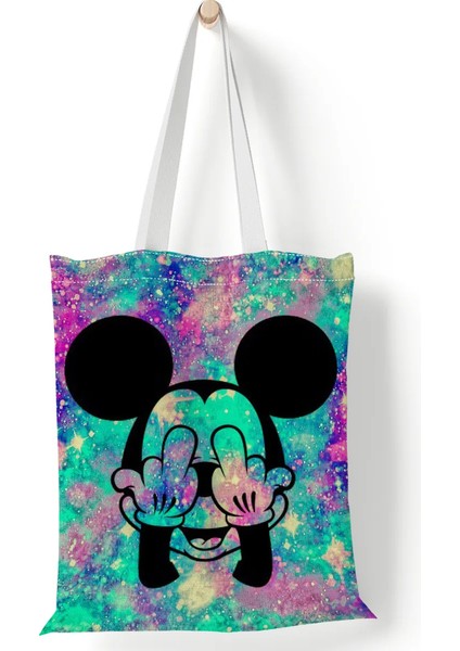 1 Disney Kadın Tote Çanta Mickey Mouse Lilo ve Dikiş Kanvas Tote Büyük Kapasiteli Alışveriş Çantası Kız Omuz Çantası (Yurt Dışından)