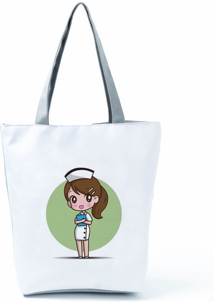 1 Hemşire Kalp Diş Işareti Özelleştirilmiş Eco Shopper Kadın Çantası Rahat Seyahat Çantası Omuz Çantası Polyester Tote Çanta Estetik (Yurt Dışından)