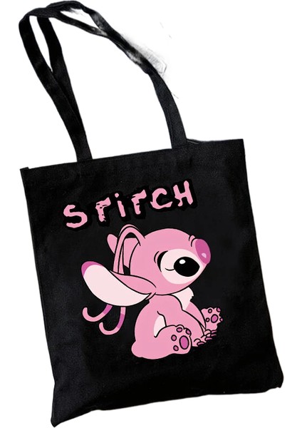 1 Y2K Disney Dikişli Tote Shopper Kanvas Çanta Eko Lilo ve Dikiş Alışveriş Çantası Kadın Tote Harajuku Kadın (Yurt Dışından)