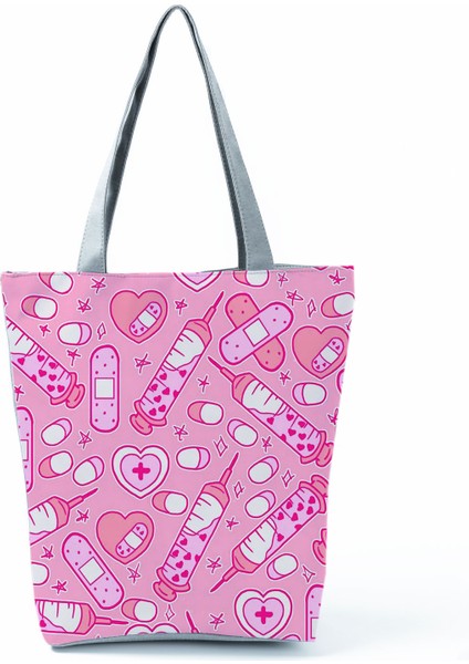 1 Hemşire Kalp Diş Işareti Özelleştirilmiş Eco Shopper Kadın Çantası Rahat Seyahat Çantası Omuz Çantası Polyester Tote Çanta Estetik (Yurt Dışından)