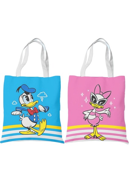 1 Mickey Mouse Donald Duck Öğrenci Kanvas Kadın Omuz Taşınabilir Çok Yönlü Basit Edebi Alışveriş Kanvas Çanta (Yurt Dışından)