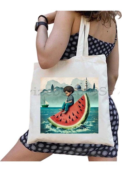 1 Bu Bir Karpuz Değil Kanvas Tote Çanta Büyük Kapasiteli Seyahat Alışveriş Süpermarket Çantası Moda Basit Omuz Çantası Organizatör (Yurt Dışından)