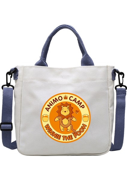 1 Karikatür Desen Ayı Kanvas Çanta Öğrenci Omuz Çantası Crossbody Çanta Çıkarılabilir Omuz Askısı Çanta Tote Çanta (Yurt Dışından)