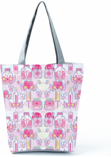 1 Hemşire Kalp Diş Işareti Özelleştirilmiş Eco Shopper Kadın Çantası Rahat Seyahat Çantası Omuz Çantası Polyester Tote Çanta Estetik (Yurt Dışından)