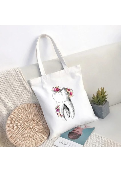 1 Diş ve Diş Hekimi Desen Estetik Eğlenceli Moda Çanta Omuz Çantası Rahat Alışveriş Bayanlar Zarif Kanvas Çanta Kadın (Yurt Dışından) fırsatları
