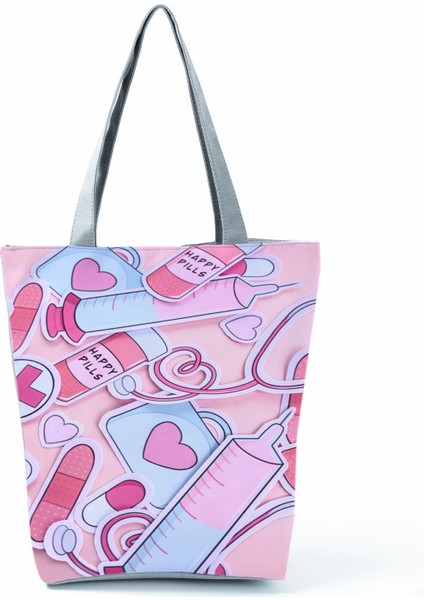 1 Hemşire Kalp Diş Işareti Özelleştirilmiş Eco Shopper Kadın Çantası Rahat Seyahat Çantası Omuz Çantası Polyester Tote Çanta Estetik (Yurt Dışından)