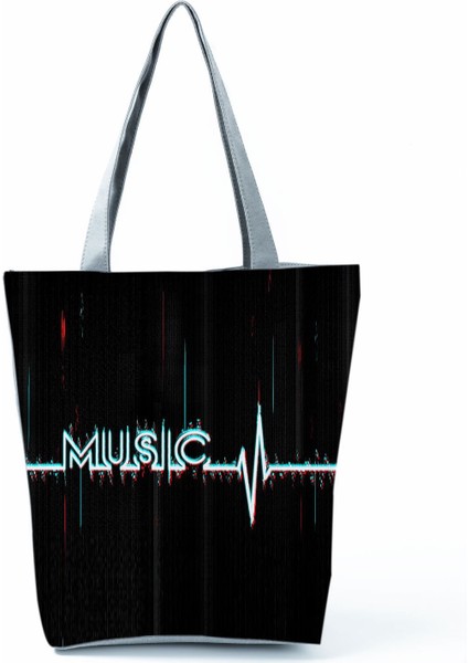 1 Yeni Müzik Sembolü Baskılı Omuz Çantası, Modaya Uygun Piyano Anahtarlı Debriyaj, Taşınabilir Büyük Kapasiteli Tote Çanta (Yurt Dışından)