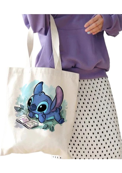 1 Y2K Disney Dikişli Tote Shopper Kanvas Çanta Eko Lilo ve Dikiş Alışveriş Çantası Kadın Tote Harajuku Kadın (Yurt Dışından)