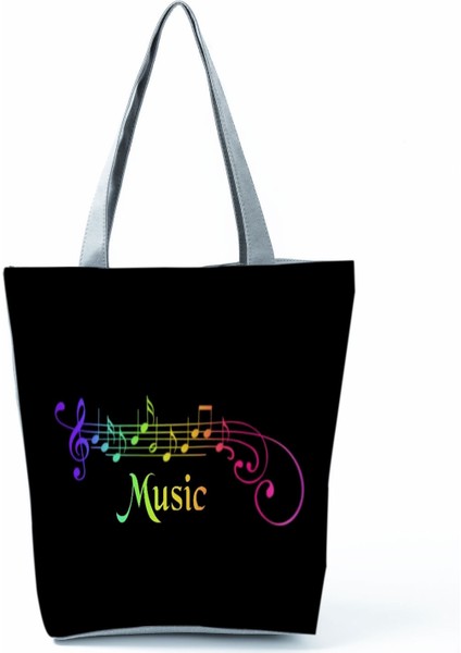 1 Yeni Müzik Sembolü Baskılı Omuz Çantası, Modaya Uygun Piyano Anahtarlı Debriyaj, Taşınabilir Büyük Kapasiteli Tote Çanta (Yurt Dışından)