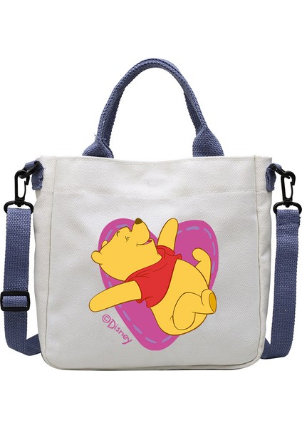 1 Karikatür Desen Ayı Kanvas Çanta Öğrenci Omuz Çantası Crossbody Çanta Çıkarılabilir Omuz Askısı Çanta Tote Çanta (Yurt Dışından)