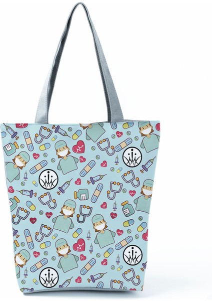 1 Hemşire Kalp Diş Işareti Özelleştirilmiş Eco Shopper Kadın Çantası Rahat Seyahat Çantası Omuz Çantası Polyester Tote Çanta Estetik (Yurt Dışından)
