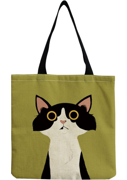 1 Sevimli Kedi Günlüğü Boyama Tote Çanta Kızlar Için Kedi Kaleci Sanat Moda Seyahat Çantası Kadınlar Için Rahat Eko Alışveriş Yüksek Kaliteli Katlanabilir Tote Çanta (Yurt Dışından)